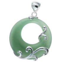 1x Sterling Silver Filigree Flower Round Aventurine Charm Pendant 35mm