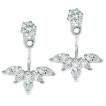 2x Rhodium on 925 Sterling Silver Clear CZ Crystal 2 in 1 Stud and Jacket Ear Cuff Earrings