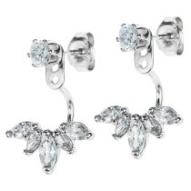 2x Rhodium on 925 Sterling Silver Clear CZ Crystal 2 in 1 Stud and Jacket Ear Cuff Earrings