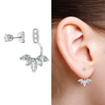 2x Rhodium on 925 Sterling Silver Clear CZ Crystal 2 in 1 Stud and Jacket Ear Cuff Earrings