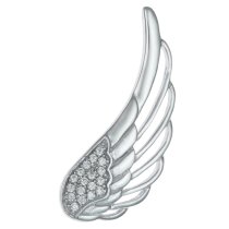 1x Rhodium on 925 Sterling Silver Angel Wing Feather Clear CZ Crystal French Hook Earwire Ear Cuff Wrap for Left Ear