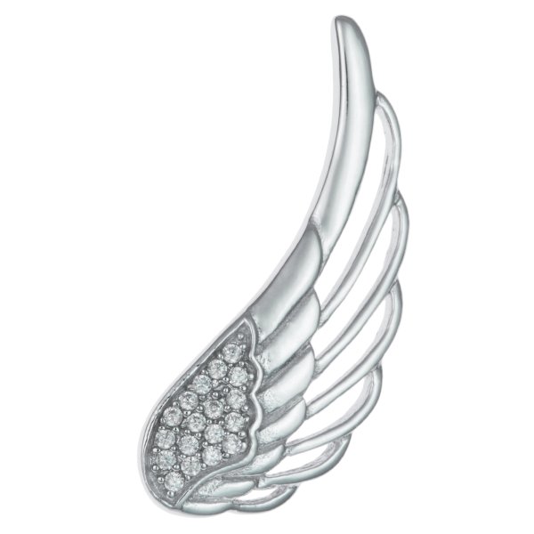 1x Rhodium on 925 Sterling Silver Angel Wing Feather Clear CZ Crystal French Hook Earwire Ear Cuff Wrap for Left Ear
