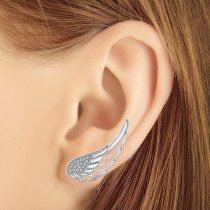 1x Rhodium on 925 Sterling Silver Angel Wing Feather Clear CZ Crystal French Hook Earwire Ear Cuff Wrap for Left Ear