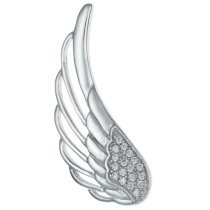 1x Rhodium on 925 Sterling Silver Angel Wing Feather Clear CZ Crystal French Hook Earwire Ear Cuff Wrap for Right Ear