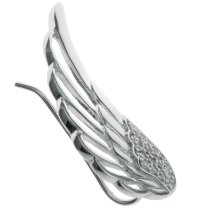 1x Rhodium on 925 Sterling Silver Angel Wing Feather Clear CZ Crystal French Hook Earwire Ear Cuff Wrap for Right Ear