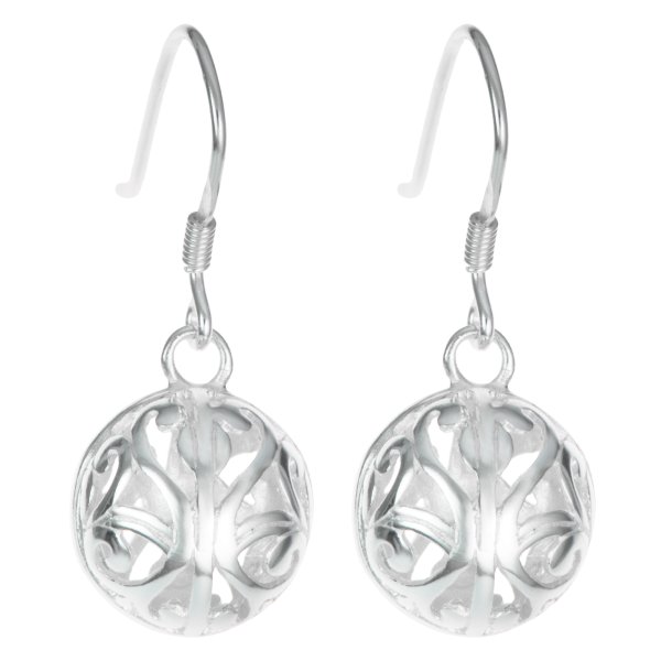 2x 925 Sterling Silver Round Filigree Flower Ball Dangle Ear Wire French Hook Earring