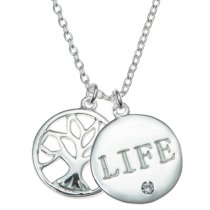 925 Sterling Silver Family Tree Life Clear CZ Crystal Round Dangle Charm Pendant Rolo Chain Necklace 16″+1″ Extender