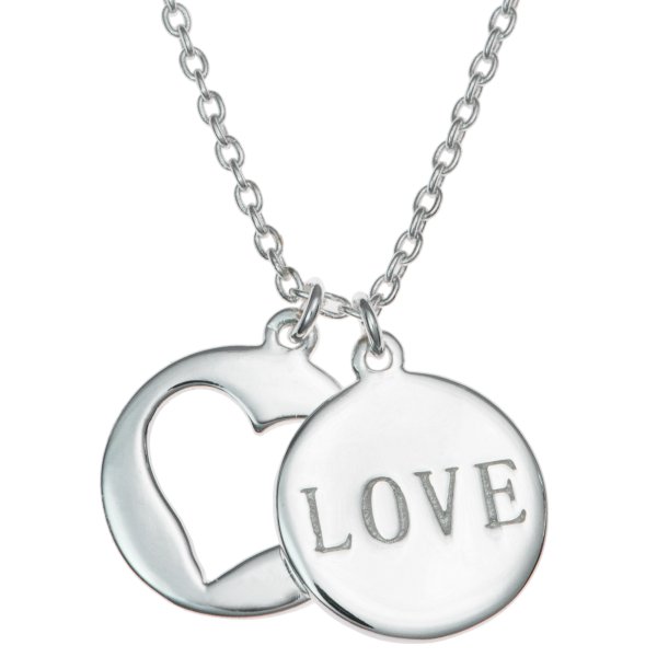 925 Sterling Silver Love Heart Round Dangle Charm Pendantd Rolo Chain Necklace 16"+1" Extender