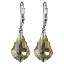 2x Sterling Silver Baroque Golden Shadow Crystals Leverback Dangle Earrings Using Swarovski Elements