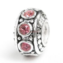 Sterling Silver Pink Rose CZ Bead for European Charm Bracelet 11mm Birthstone October