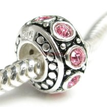 Sterling Silver Pink Rose CZ Bead for European Charm Bracelet 11mm Birthstone October