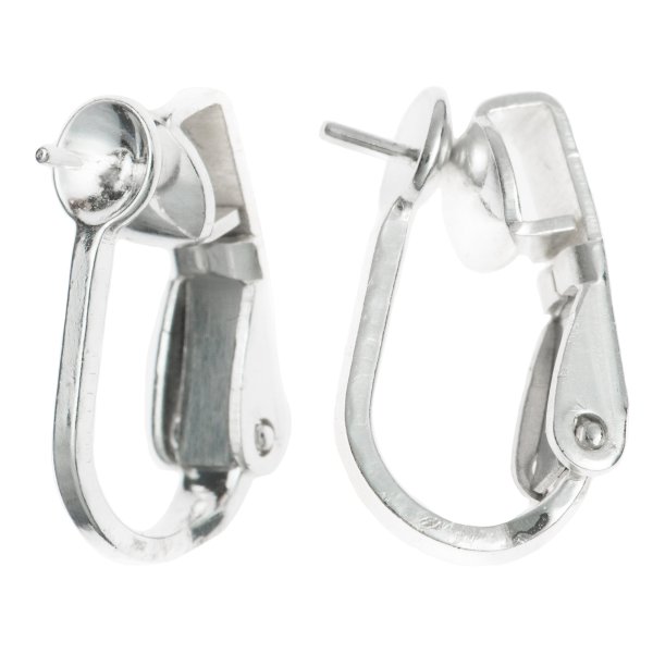 2x 925 Sterling Silver 4mm Pearl Cup Pin Clip on Back Non-pierced Earring Connector