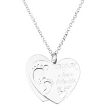 925 Sterling Silver Love Mom U Leave Footprint on Our Heart Dangle Charm Pendant Rolo Chain Necklace 16 Inches
