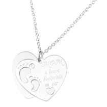 925 Sterling Silver Love Mom U Leave Footprint on Our Heart Dangle Charm Pendant Rolo Chain Necklace 16 Inches