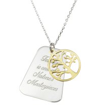 2-tone Sterling Silver Family Is One of Nature's Masterpieces Gold-tone Round Tree Charm Pendant Rolo Chain Necklace 18 Inches