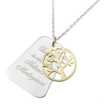 2-tone Sterling Silver Family Is One of Nature's Masterpieces Gold-tone Round Tree Charm Pendant Rolo Chain Necklace 18 Inches