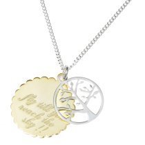 2-tone Sterling Silver Family Tree Fly Till You Reach the Sky Charm Pendant Curb Link Chain Necklace 16" + 2" Extender