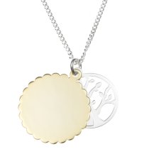 2-tone Sterling Silver Family Tree Fly Till You Reach the Sky Charm Pendant Curb Link Chain Necklace 16" + 2" Extender