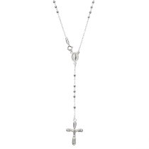 1x 925 Sterling Silver 3mm Round Bead Jesus Christ Crucifix Cross Mother Mary Medal Rosary Necklace 26 Inches