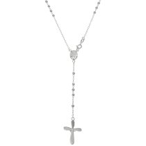 1x 925 Sterling Silver 3mm Round Bead Jesus Christ Crucifix Cross Mother Mary Medal Rosary Necklace 26 Inches