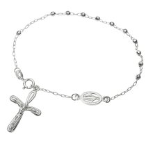 1x 925 Sterling Silver Jesus Christ Crucifix Cross 3mm Disco Ball Bead Rosary Bracelet 7.5 Inches