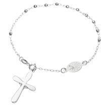 1x 925 Sterling Silver Jesus Christ Crucifix Cross 3mm Disco Ball Bead Rosary Bracelet 7.5 Inches
