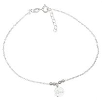 1x Sterling Silver Round Love Tag Dangle Charm Ball Bead Spacer Link Rolo Cable Chain Anklet 9″ + 1″ Extender