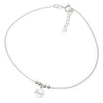 1x Sterling Silver Round Love Tag Dangle Charm Ball Bead Spacer Link Rolo Cable Chain Anklet 9" + 1" Extender