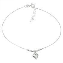 1x Sterling Silver Heart Dangle Charm Ball Bead Spacer Box Chain Anklet 9 Inches+ 1 Inch Extender