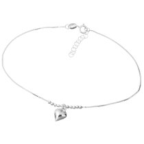 1x Sterling Silver Heart Dangle Charm Ball Bead Spacer Box Chain Anklet 9 Inches+ 1 Inch Extender