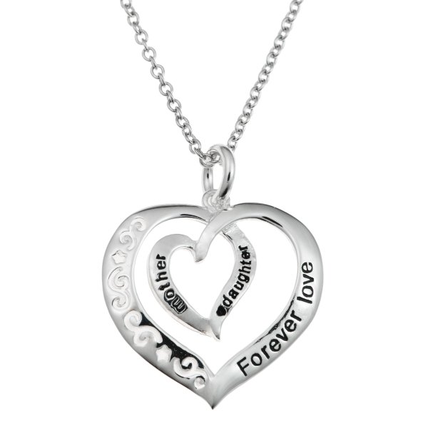 925 Sterling Silver Mother Daughter Forever Love Heart Dangle Charm Pendant Chain Necklace 16"+2" Extender