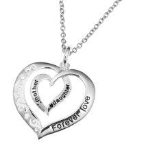 925 Sterling Silver Mother Daughter Forever Love Heart Dangle Charm Pendant Chain Necklace 16"+2" Extender