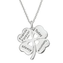 925 Sterling Silver 4 Leaf Clover Friends Forever Today Tomorrow Always Heart Charm Pendant Chain Necklace 16″+2″ Extender