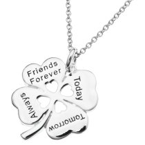 925 Sterling Silver 4 Leaf Clover Friends Forever Today Tomorrow Always Heart Charm Pendant Chain Necklace 16"+2" Extender