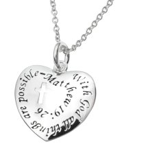 925 Sterling Silver with God All Things Are Possible Heart Charm Pendant Chain Necklace 16"+2" Extender