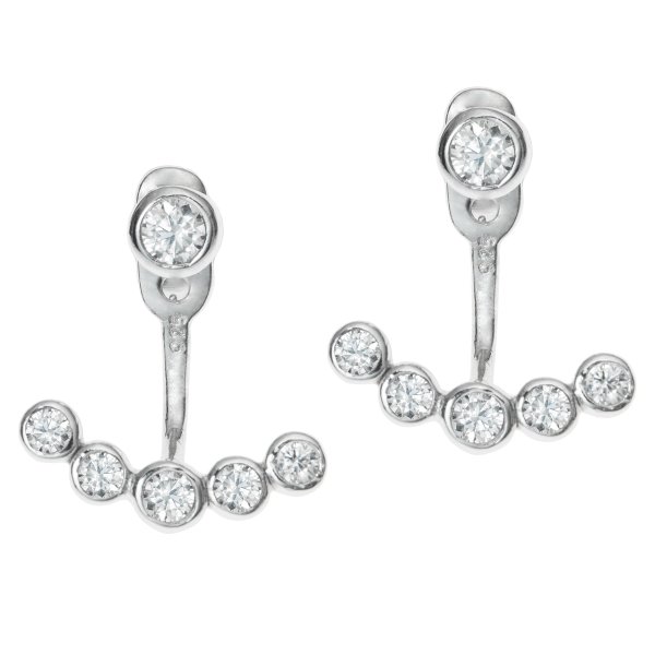 2x Rhodium on 925 Sterling Silver Clear CZ Crystal 2 in 1 Stud and Jacket Ear Cuff Earrings