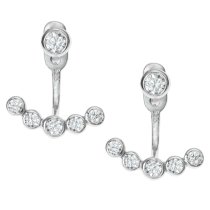 2x Rhodium on 925 Sterling Silver Clear CZ Crystal 2 in 1 Stud and Jacket Ear Cuff Earrings