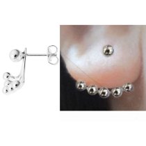 2x 925 Sterling Silver Round Ball Dot 2 in 1 Stud and Jacket Ear Cuff Earrings
