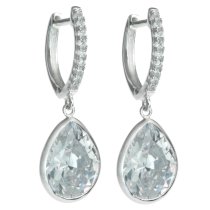 2x Rhodium on Sterling Silver Teardrop Clear CZ Crystal Charm Hoop Huggie Dangle Earring