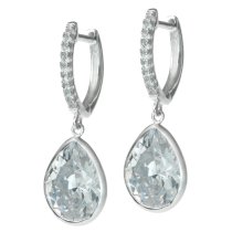 2x Rhodium on Sterling Silver Teardrop Clear CZ Crystal Charm Hoop Huggie Dangle Earring
