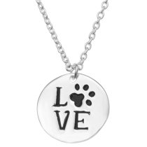 925 Sterling Silver Round Love Puppy Footprint Dangle Charm Pendant Rolo Chain Necklace 16 Inches with 1 Inch Extender