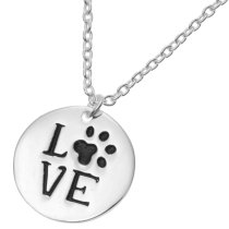925 Sterling Silver Round Love Puppy Footprint Dangle Charm Pendant Rolo Chain Necklace 16 Inches with 1 Inch Extender