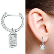 2x Rhodium on Sterling Silver Square Clear CZ Crystal Charm Hoop Huggie Dangle Earring