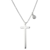 1x 925 Sterling Silver Christian Cross Faith Round Clear CZ Crystal Dangle Charm Chain Necklace 16″+1″ Extender