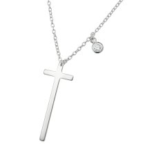 1x 925 Sterling Silver Christian Cross Faith Round Clear CZ Crystal Dangle Charm Chain Necklace 16"+1" Extender