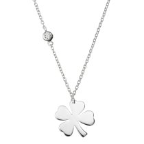 1x 925 Sterling Silver 4 Leaf Clover Luck Clear CZ Crystal Dangle Charm Chain Necklace 16″+1″ Extender