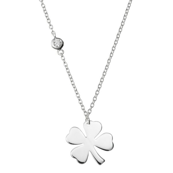 1x 925 Sterling Silver 4 Leaf Clover Luck Clear CZ Crystal Dangle Charm Chain Necklace 16"+1" Extender