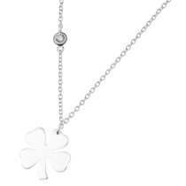 1x 925 Sterling Silver 4 Leaf Clover Luck Clear CZ Crystal Dangle Charm Chain Necklace 16"+1" Extender