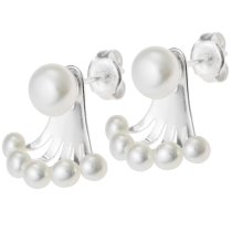 2x 925 Sterling Silver Round Fresh Water Pearl 2 in 1 Stud and Jacket Ear Cuff Earrings