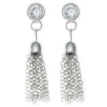2x Rhodium on 925 Sterling Silver Rould Clear CZ Crystal Tassel Chain Earring Stud Post